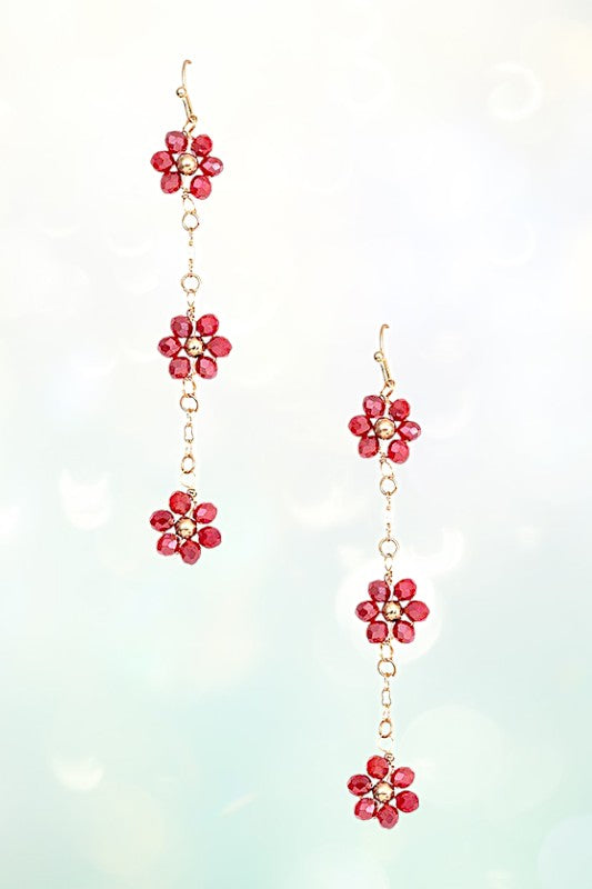 TRIPLE FACETED BEAD FLOWER CHAIN LINK EARRING