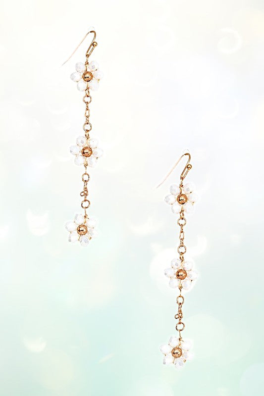 TRIPLE FACETED BEAD FLOWER CHAIN LINK EARRING