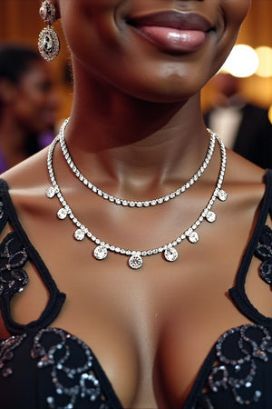 ROUND CRYSTAL GEM PAVE LAYERED COLLAR NECKLACES
