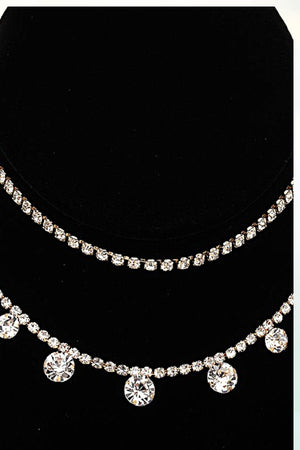 ROUND CRYSTAL GEM PAVE LAYERED COLLAR NECKLACES