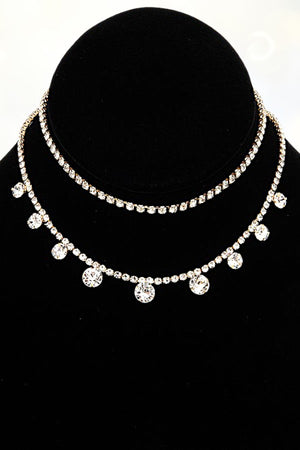 ROUND CRYSTAL GEM PAVE LAYERED COLLAR NECKLACES