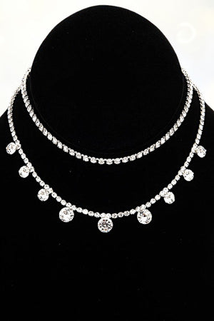 ROUND CRYSTAL GEM PAVE LAYERED COLLAR NECKLACES