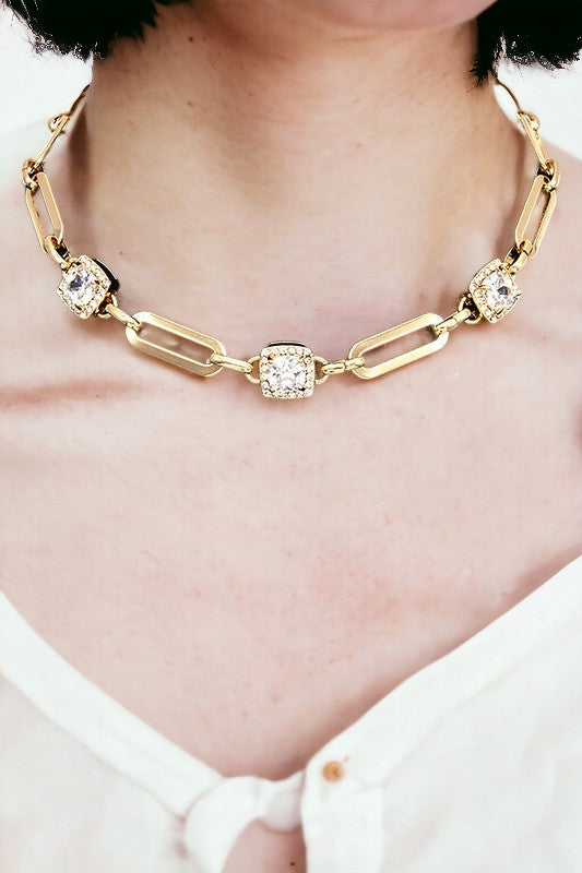 Faceted Gem Chain Collar Necklace