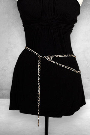INTERWOVEN CHAIN INFINITY ETCHED COIN TIP FASHION BELT