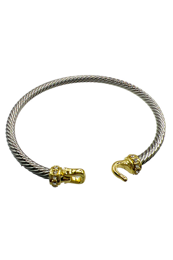 Clasp Rhinestone Pave Cable Wire Bangle Bracelet