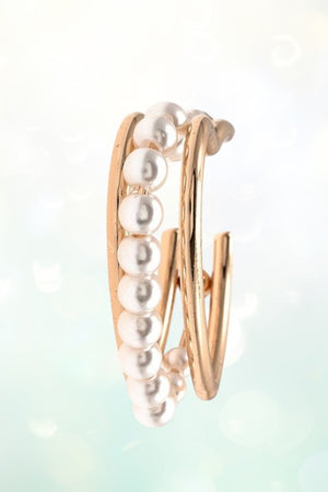 PEARL ACCENT HEART SEMI HOOP EARRING