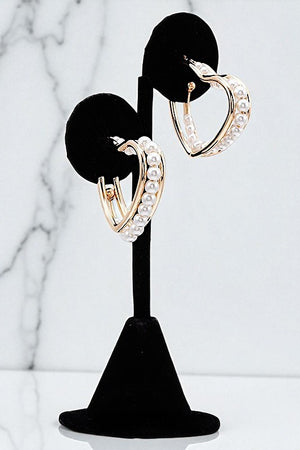 PEARL ACCENT HEART SEMI HOOP EARRING