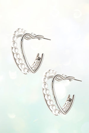 PEARL ACCENT HEART SEMI HOOP EARRING