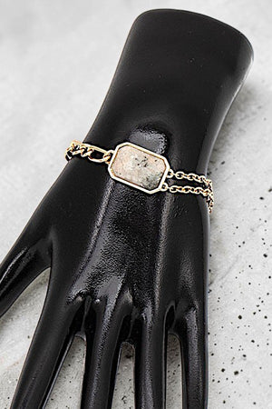 SEMI PRECIOUS RECTANGULAR STONE CHARM CHAIN BRACELET