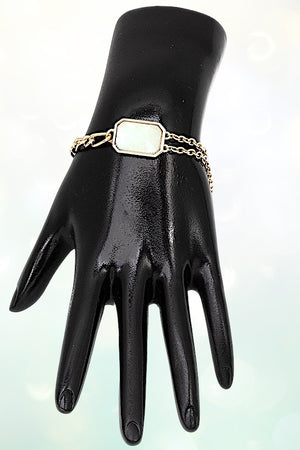 SEMI PRECIOUS RECTANGULAR STONE CHARM CHAIN BRACELET