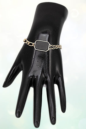 SEMI PRECIOUS RECTANGULAR STONE CHARM CHAIN BRACELET