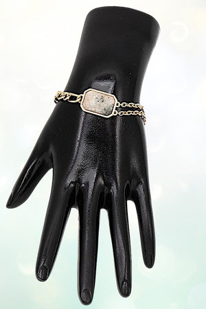 SEMI PRECIOUS RECTANGULAR STONE CHARM CHAIN BRACELET