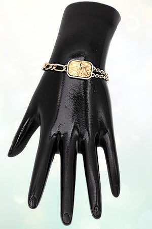 SEMI PRECIOUS RECTANGULAR STONE CHARM CHAIN BRACELET