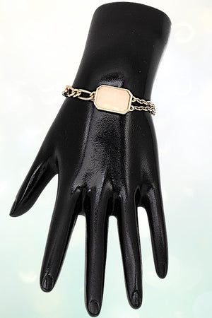 SEMI PRECIOUS RECTANGULAR STONE CHARM CHAIN BRACELET