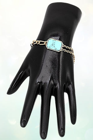 SEMI PRECIOUS RECTANGULAR STONE CHARM CHAIN BRACELET