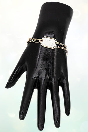 SEMI PRECIOUS RECTANGULAR STONE CHARM CHAIN BRACELET