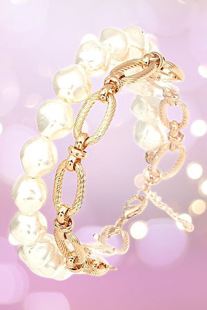 PEARL GOLD CHAIN LINK BRACELET