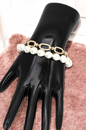 PEARL GOLD CHAIN LINK BRACELET