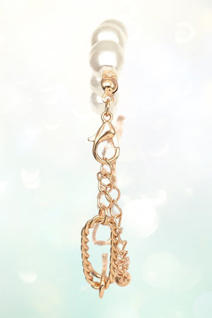 ETCHED COIN DANGLE HALF PEARL HALF CHAIN BRACELET