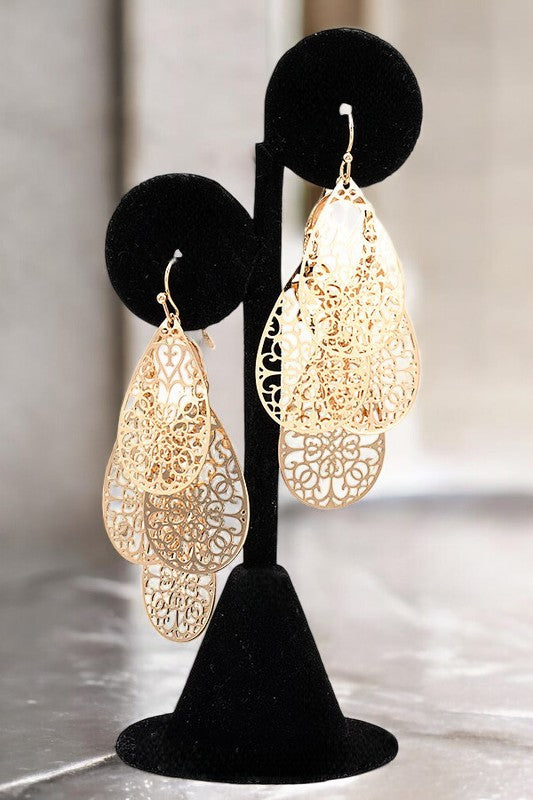 MULTI CUT OUT TEARDROP DANGLE EARRING