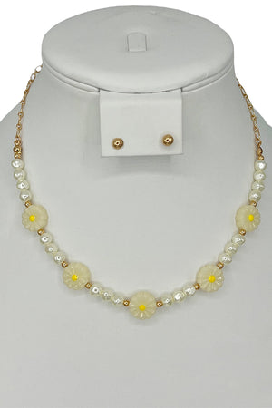 Floral Water Pearl Link Necklace Set