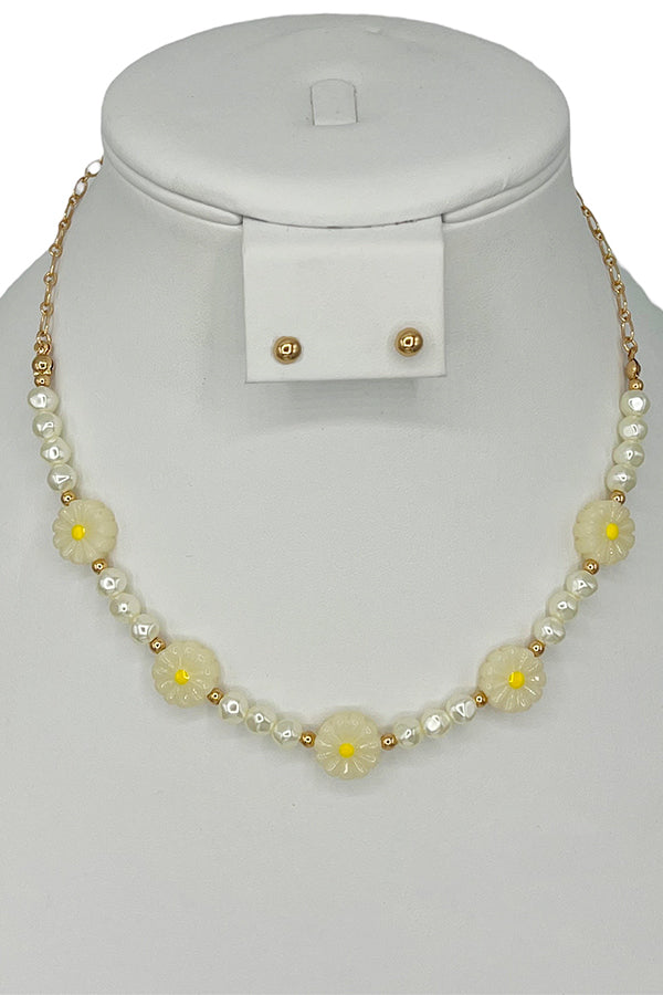 Floral Water Pearl Link Necklace Set