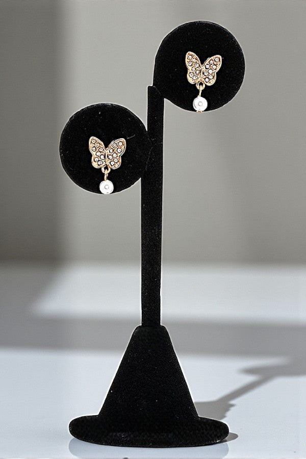 BUTTERFLY PEARL DANGLE DROP EARRING
