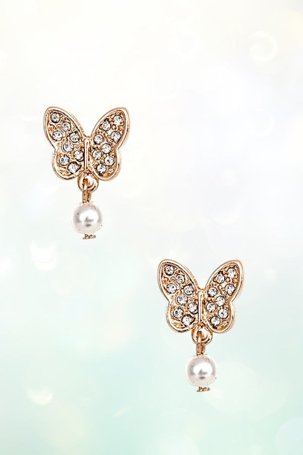 BUTTERFLY PEARL DANGLE DROP EARRING