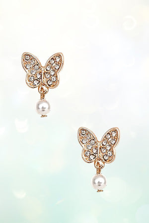 BUTTERFLY PEARL DANGLE DROP EARRING