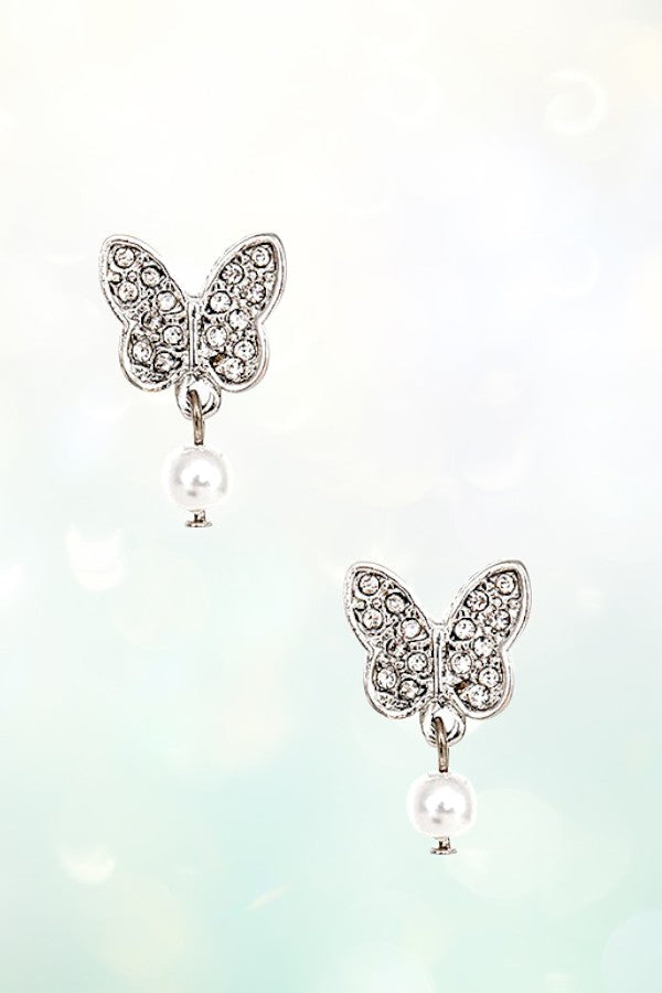 BUTTERFLY PEARL DANGLE DROP EARRING