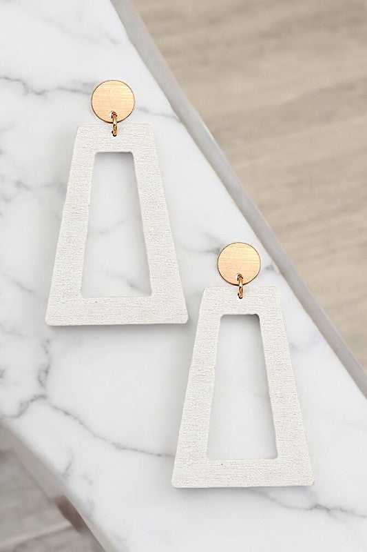 TRAPEZOID CUT OUT WOODEN EARRING