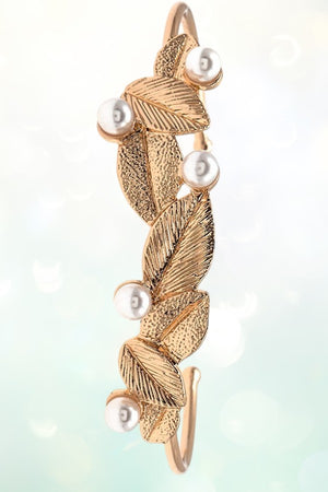 LEAF PEARL ACCENT CUFF BRACELET