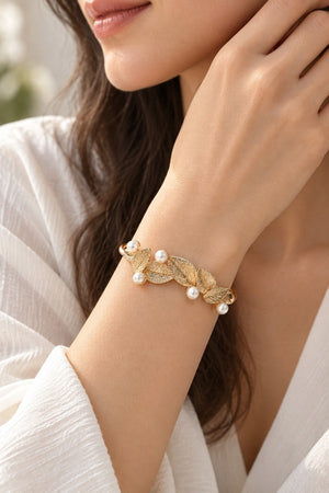 LEAF PEARL ACCENT CUFF BRACELET