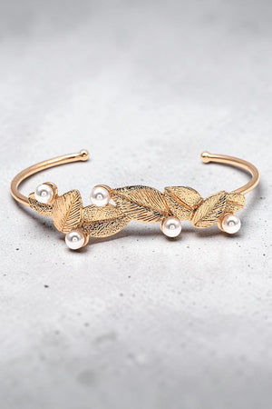 LEAF PEARL ACCENT CUFF BRACELET