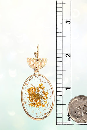 DRIED FLORAL CLEAR OVAL DROP EARRING