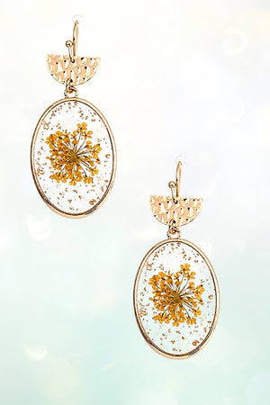 DRIED FLORAL CLEAR OVAL DROP EARRING