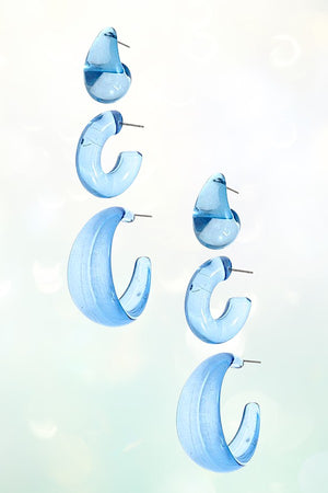 SEE THROUGH COLOR SEMI HOOP EARRING SET