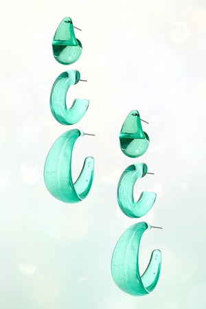SEE THROUGH COLOR SEMI HOOP EARRING SET