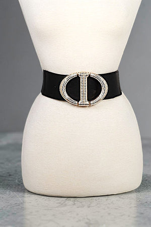 RHINESTONE PAVE BUKCLE ACCENT STRETCH BELT