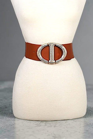 RHINESTONE PAVE BUKCLE ACCENT STRETCH BELT