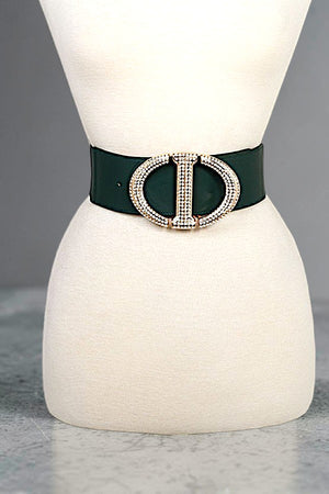 RHINESTONE PAVE BUKCLE ACCENT STRETCH BELT