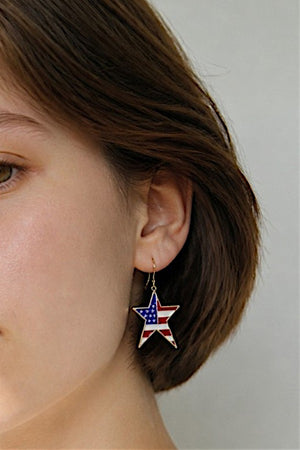 AMERICAN FLAG PRINT STAR DANGLE EARRING