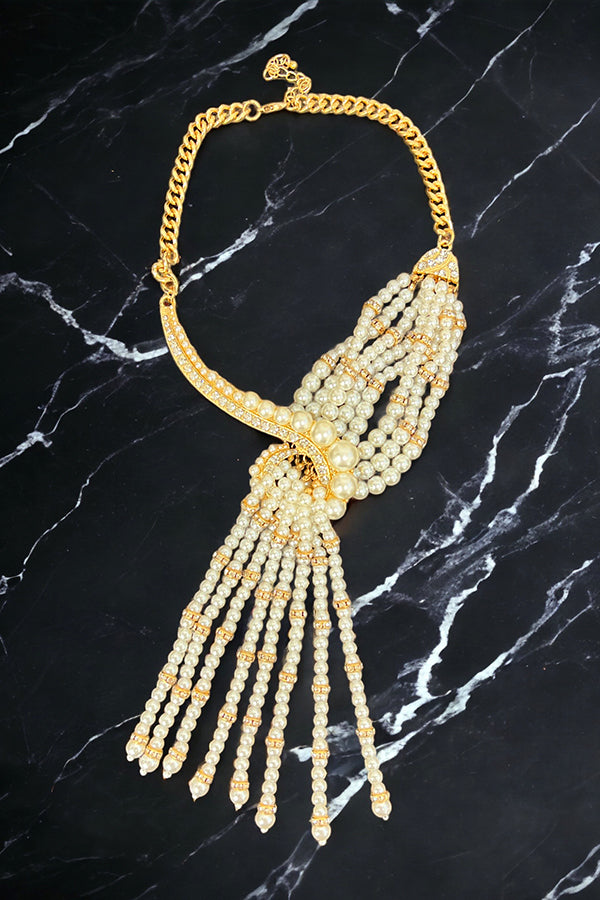 Intertwined Pearl Fringe Necklace Set t