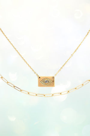 EVIL EYE PENDANT CHAIN LAYERED NECKLACE AND EARRING SET