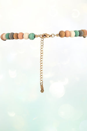 WOOD BALL BEAD NECKLACE AND EARRING SET