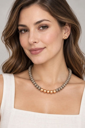 WOOD BALL BEAD NECKLACE AND EARRING SET