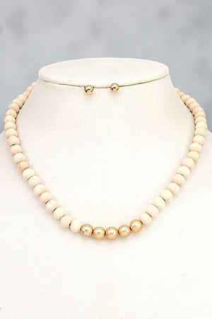 WOOD BALL BEAD NECKLACE AND EARRING SET