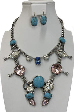 Crystal Gem Squash Blossom Necklace Set