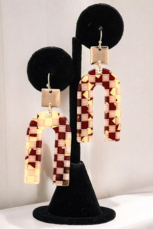 CHEKERED MIX PRINT U DROP EARRING