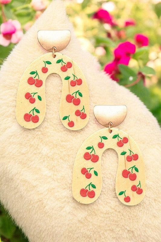 Cherry Accent Wood Dangle Earring